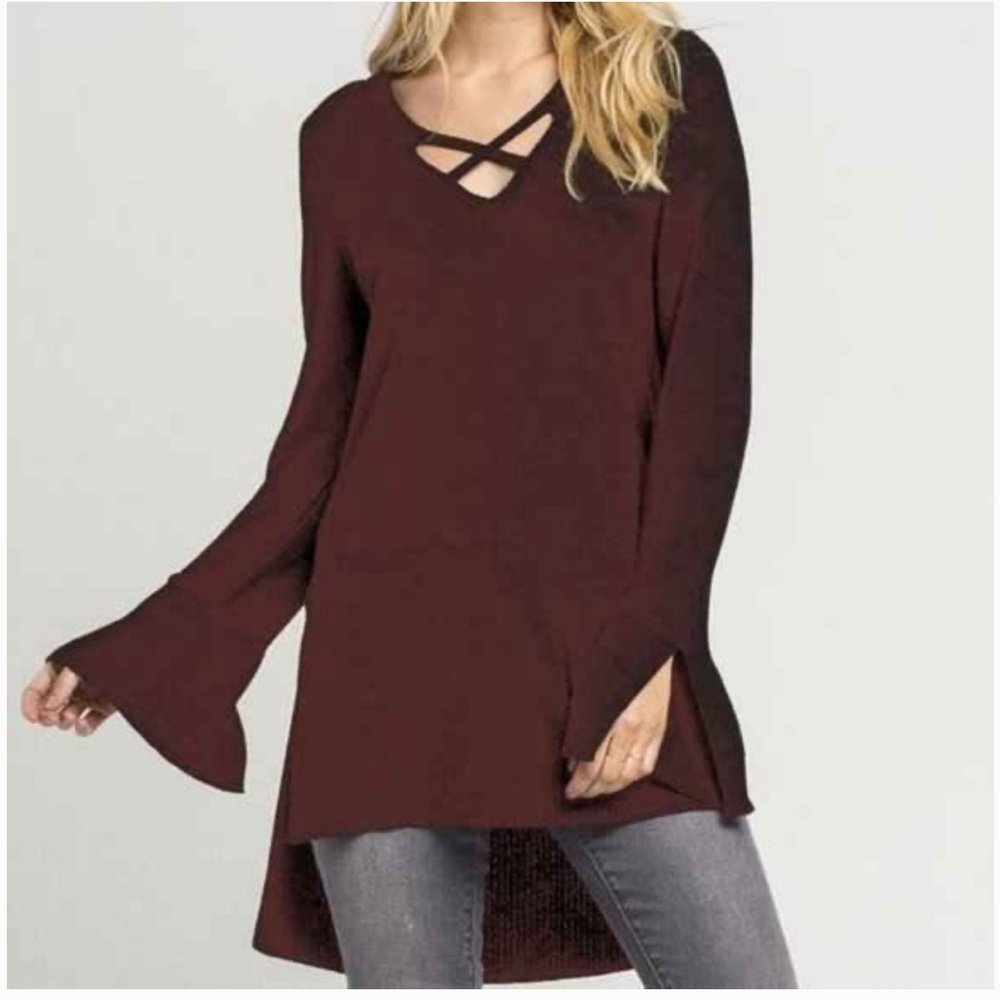 Free People Burgundy Tunic Top